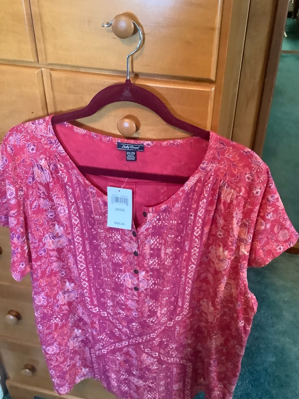 Lucky Brand Red Floral Henley Top
